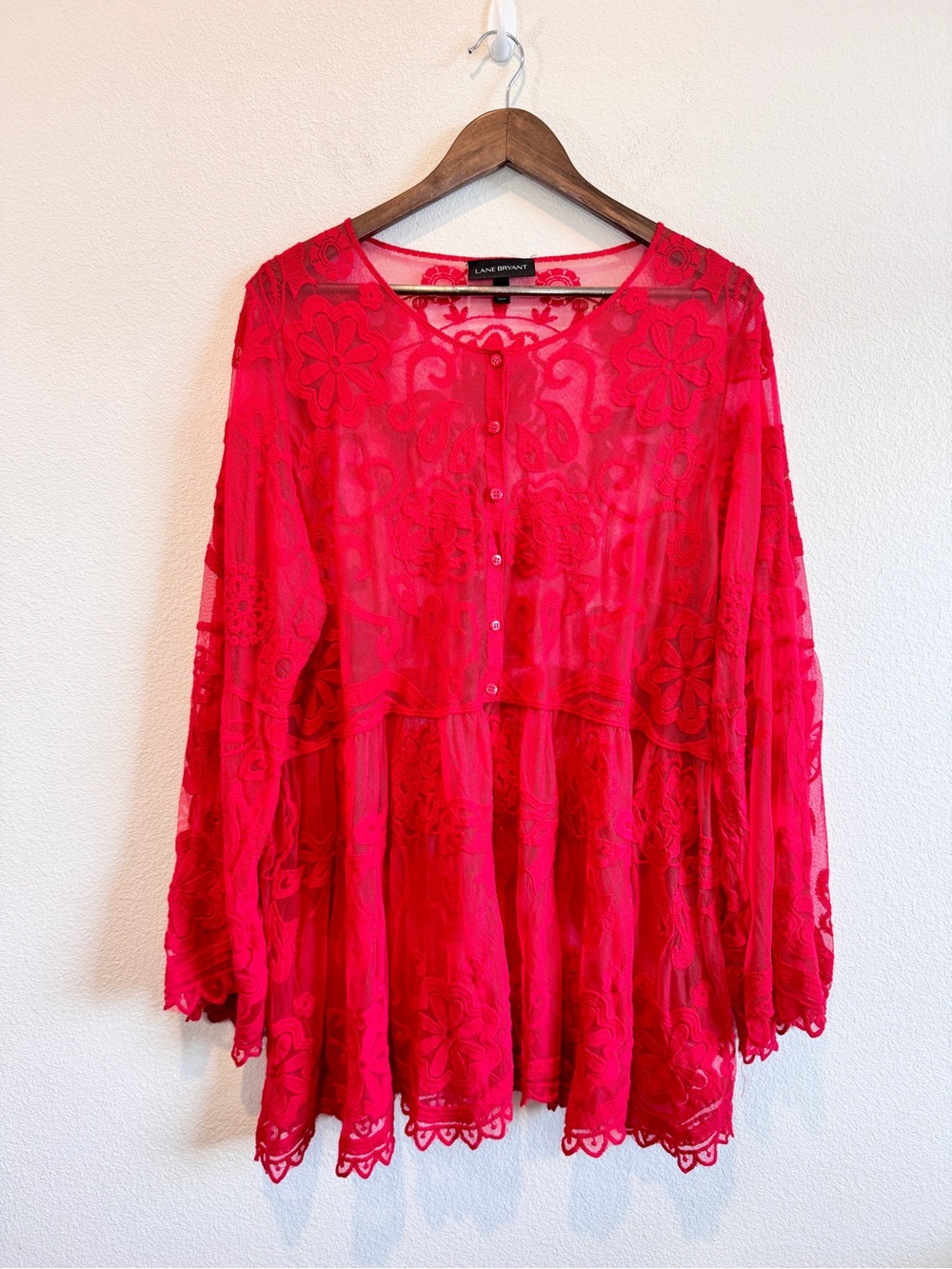 Lane Bryant Boho Fairycore Sheer Lace Tunic Top Red Romantic Goth Plus 18/20 D36 - Picture 2 of 9